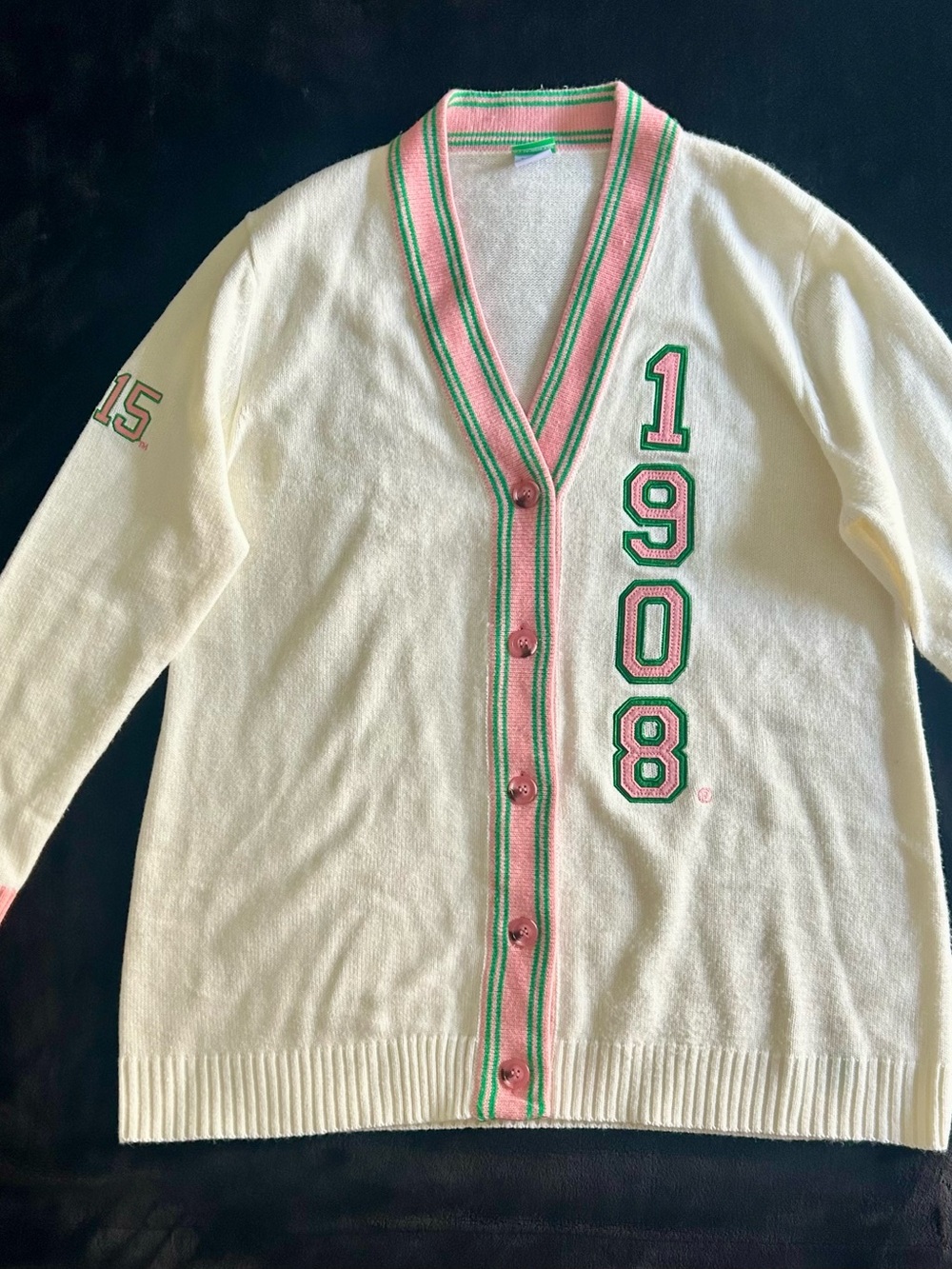 Ivy Storehouse AKA 1908 Vintage Varsity Cardigan XL - Cream/Pink/Green